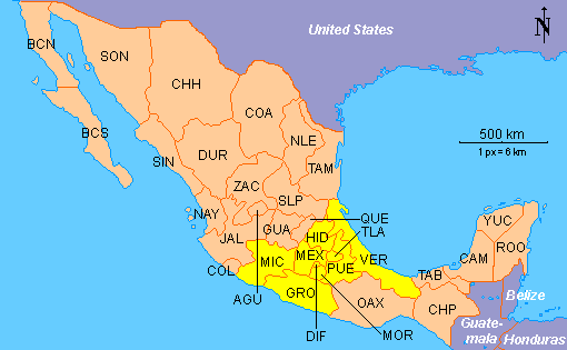  states of Guerrero (GRO), Hidalgo (HID), Mexico (MEX), Michoacan (MIC), 